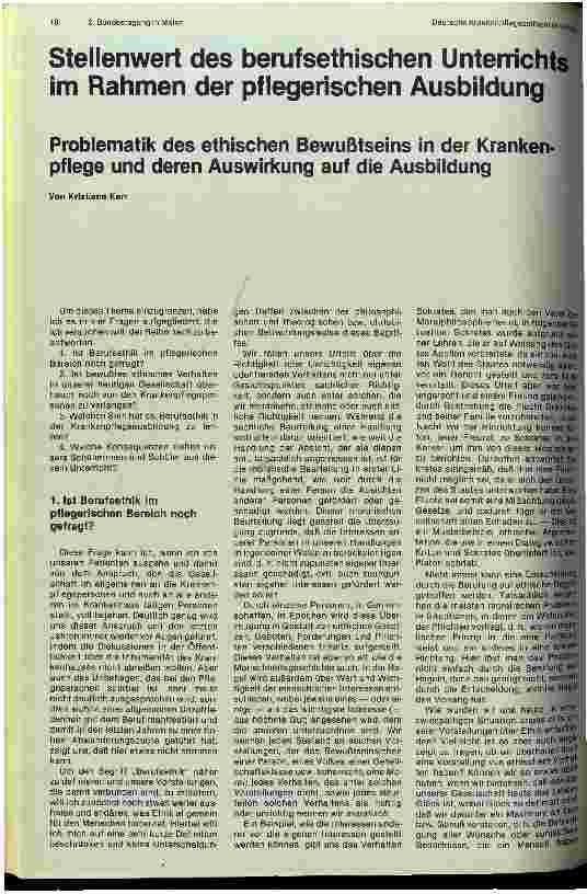 Vorschauseite 1: Problematik des ethischen Bewußtseins in der Krankenpflege und deren Auswirkung auf die Ausbildung