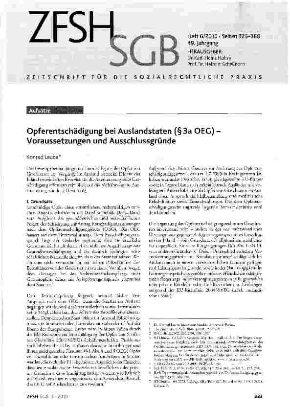 Vorschauseite 1: Opferentschädigung bei Auslandstaten (§3a OEG) -Voraussetzungen und Ausschlussgründe