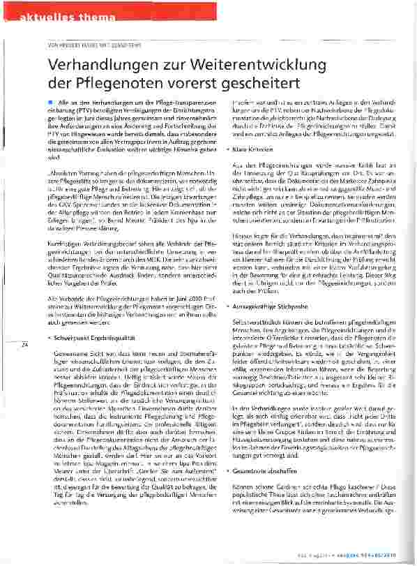 Vorschauseite 1: Verhandlungen zur Weiterentwicklung der Pflegenoten vorerst gescheitert