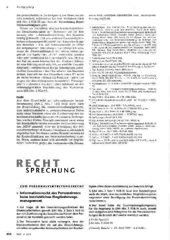 Vorschauseite 1: Informationsrecht des Personalrates beim betrieblichen Eingliederungsmanagement