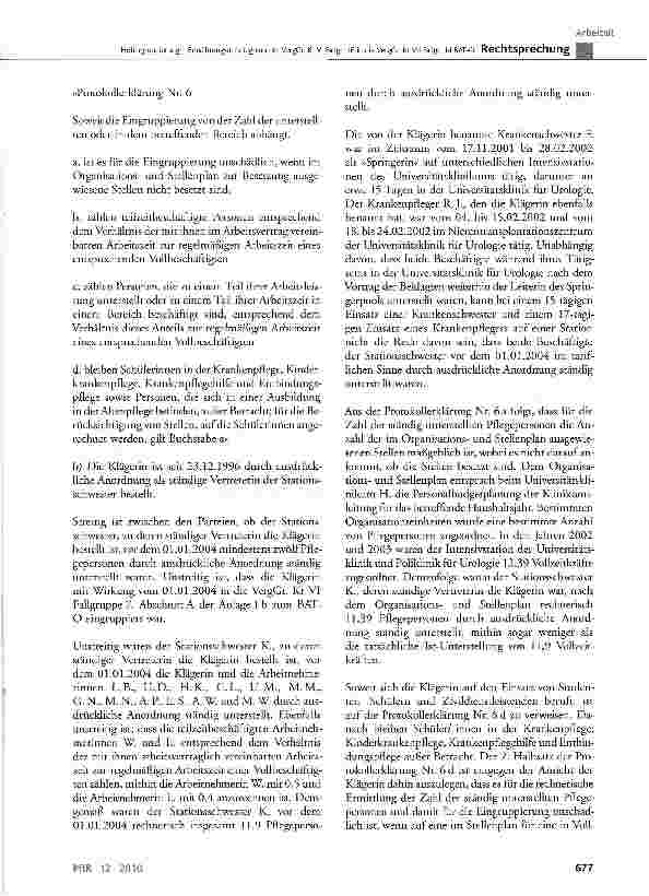 Vorschauseite 6: Höhergruppierung - Bewährungsaufstieg von der VergGr. Kr VI Fallgr. 16 in die VergCr. Kr VII Fallgr. 14 BAT-OBGB § 133, § 157, § 613a Abs. 1; TVC § 4 Abs. 1