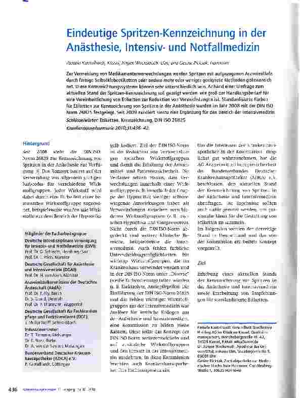 Vorschauseite 1: Eindeutige Spritzen-Kennzeichnung in der Anästhesie, Intensivund Notfallmedizin