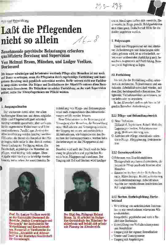 Vorschauseite 1: Fort-und Weiterbildung: Laßt die Pflegenden nicht so allein. Zunehmende psychische Belastungen erfordern qualifizierte Beratung.