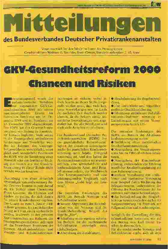 Vorschauseite 1: GKV-Gesundheitsreform 2000 Chancen und Risiken