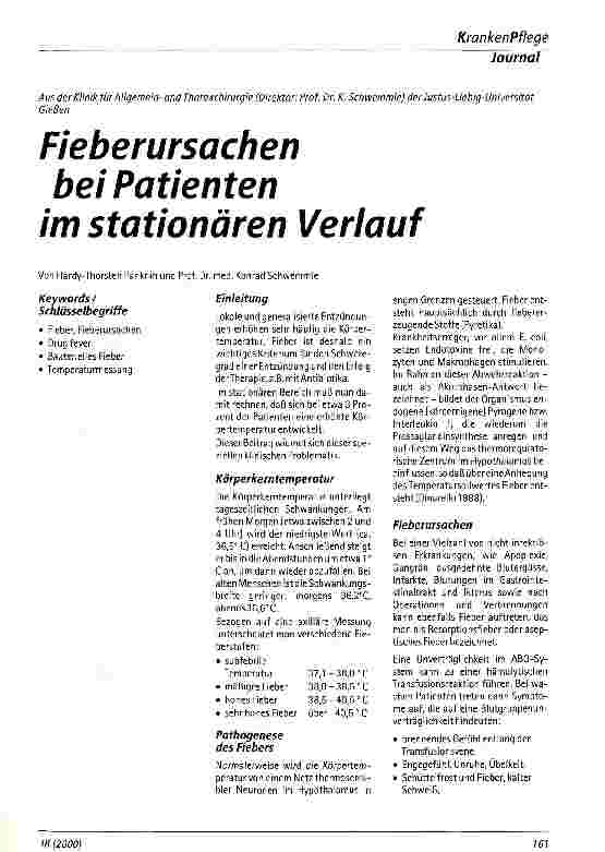 Vorschauseite 1: Fierberursachen bei Patienten im stationären Verlauf