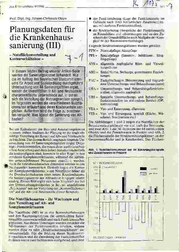 Vorschauseite 1: Planungsdaten für die Krankenhaussanierung (III) - Nutzflächenverteilung und Kostenverhältnisse