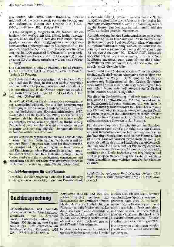 Vorschauseite 5: Planungsdaten für die Krankenhaussanierung (III) - Nutzflächenverteilung und Kostenverhältnisse