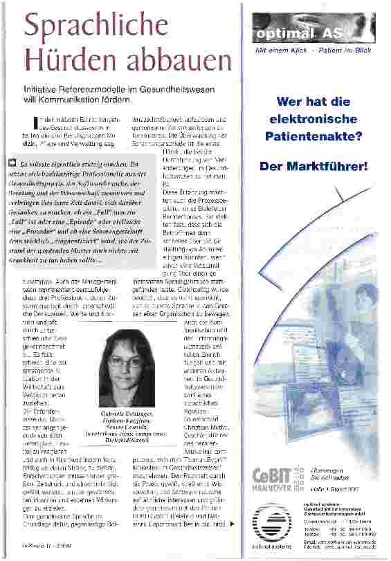 Vorschauseite 1: Sprachliche Hürden abbauen Initiative Referenzmodelle im Gesundheitswesen will Kommunikation fördern