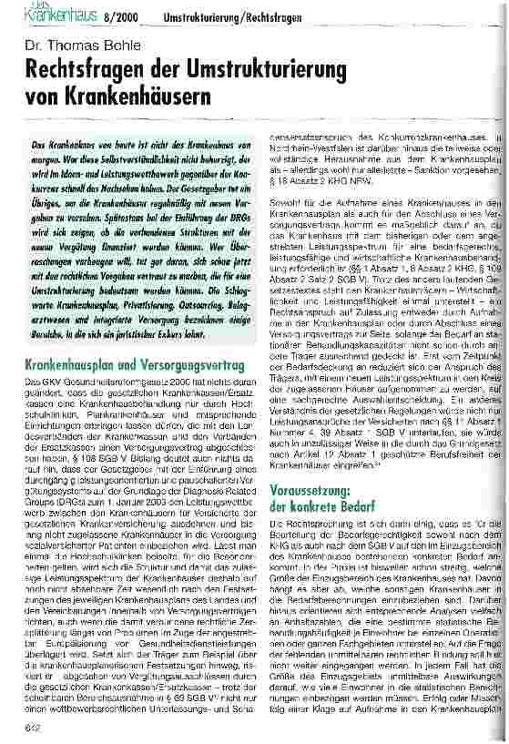 Vorschauseite 1: Rechtsfragen der Umstrukturierung von Krankenhäusern