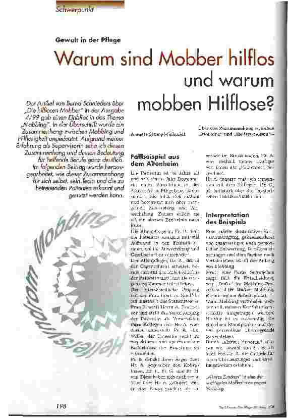 Vorschauseite 1: Warum sind Mobber hilflos und warum mobben Hilflose? Gewalt in der Pflege