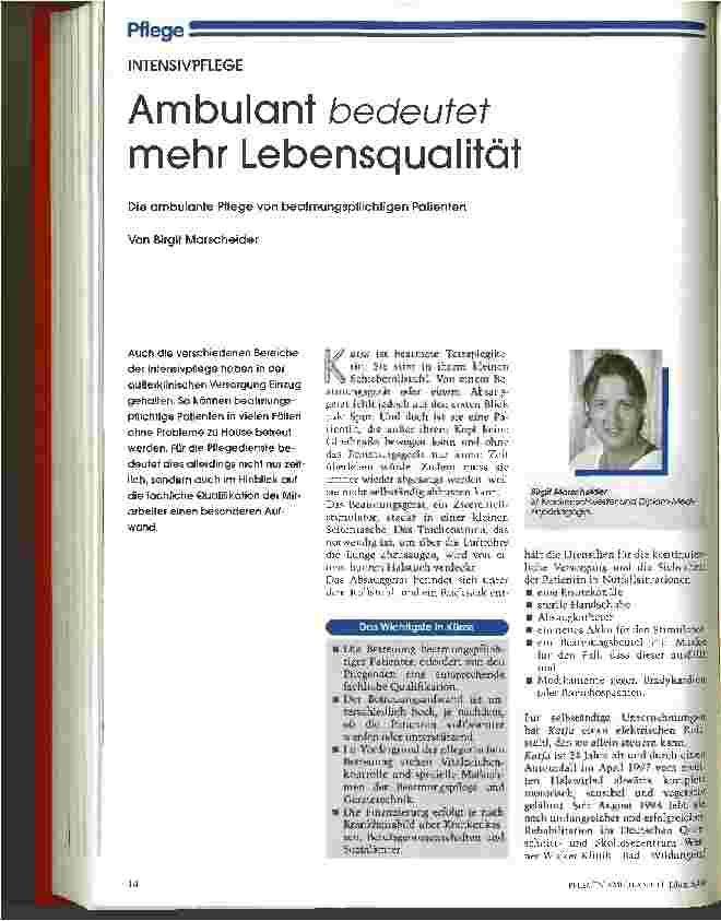 Vorschauseite 1: Ambulant bedeutet mehr Lebensqualität Die ambulante Pflege von beatmungspflichtigen Patienten