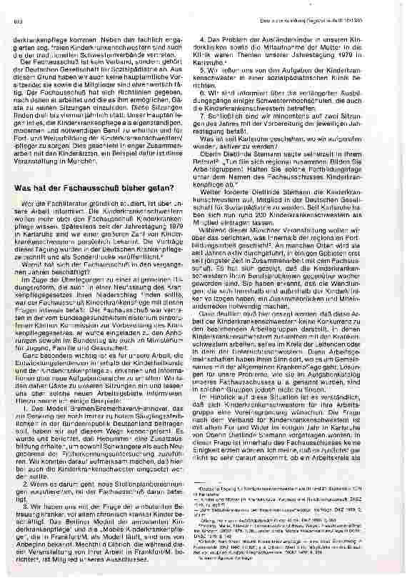 Vorschauseite 2: Berufspolitik der Kinderkrankenschwestern Bericht aus der Arbeit des Fachausschusses Kinderkrankenpflege