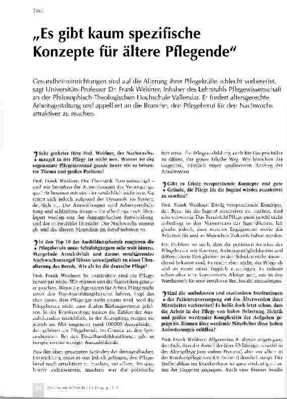 Vorschauseite 1: „Es gibt kaum spezifische Konzepte für ältere Pflegende