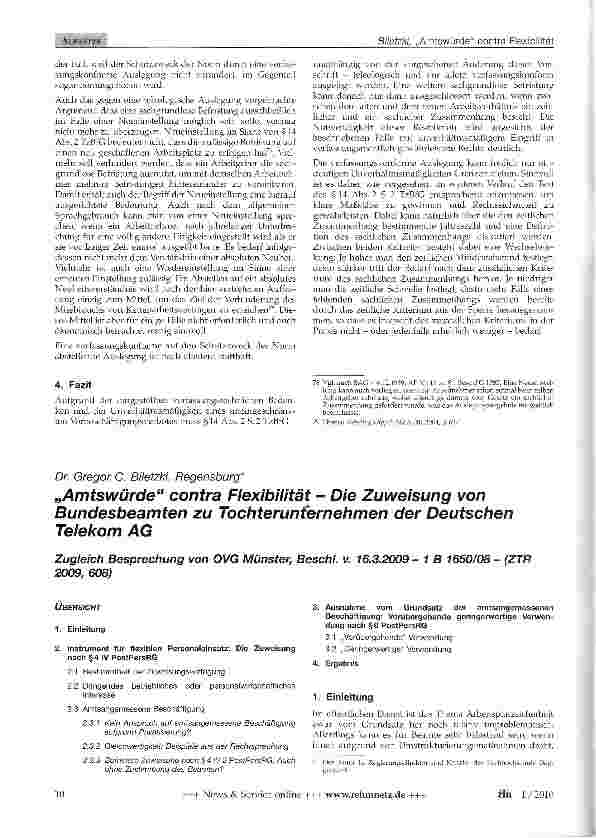 Vorschauseite 1: „Amtswürde contra Flexibilität - Die Zuweisung von Bundesbeamten zu Tochterunternehmen der Deutschen Telekom AG