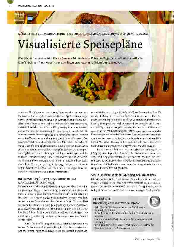 Vorschauseite 1: MÖGLICHKEIT ZUR VERBESSERUNG DER VERSORGUNGSSITUATION VON MENSCHEN MIT DEMENZVisualisierte Speisepläne