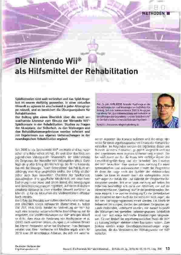 Vorschauseite 1: Die Nintendo Wii als Hilfsmittel der Rehabilitation