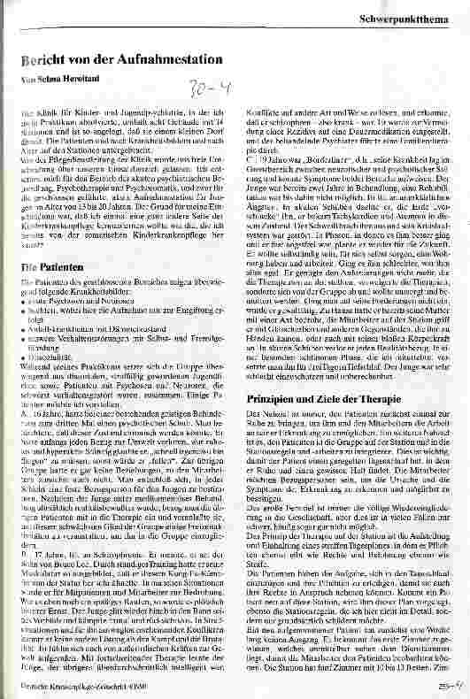 Vorschauseite 1: Bericht von der Aufnahmestation