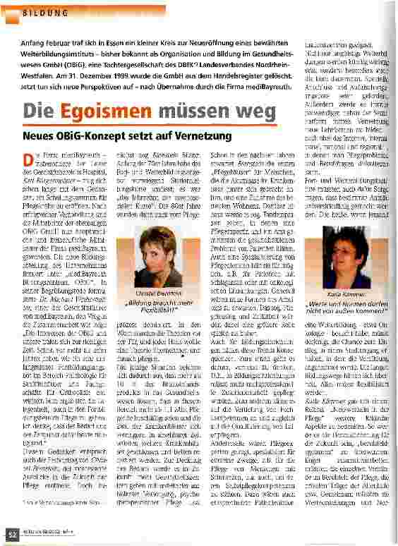 Vorschauseite 1: Die Egoismen müssen weg Neues OBiG-Konzept setzt auf Vernetzung