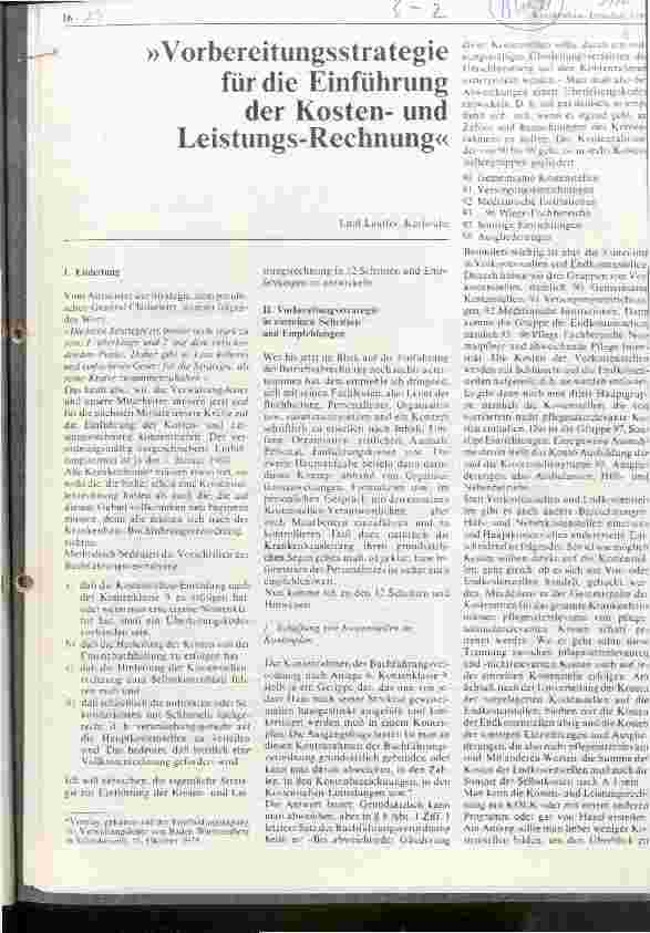 Vorschauseite 1: Vorbereitungsstrategie für die Einführung der Kostenund Leistungs-Rechnung