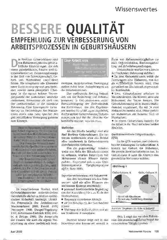 Vorschauseite 1: BESSERE QUALITÄTEMPFEHLUNG ZUR VERBESSERUNG VON ARBEITSPROZESSEN IN GEBURTSHÄUSERN