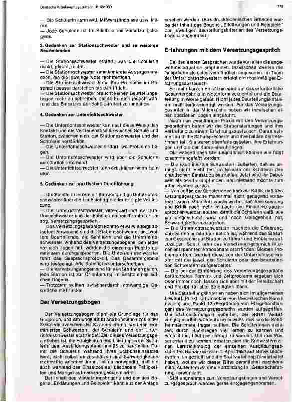 Vorschauseite 2: Vorstellung eines Versetzungsbogens für Kinderkrankenpflegeschülerinnen