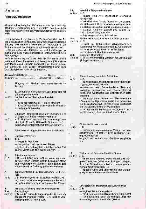 Vorschauseite 3: Vorstellung eines Versetzungsbogens für Kinderkrankenpflegeschülerinnen