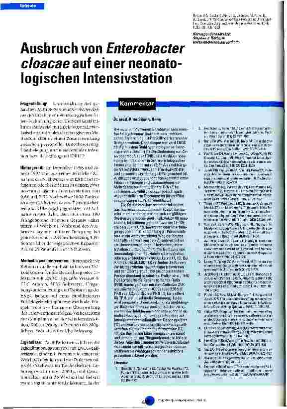 Vorschauseite 1: Ausbruch von Enterobacter cloacae auf einer neonatologischen Intensivstation
