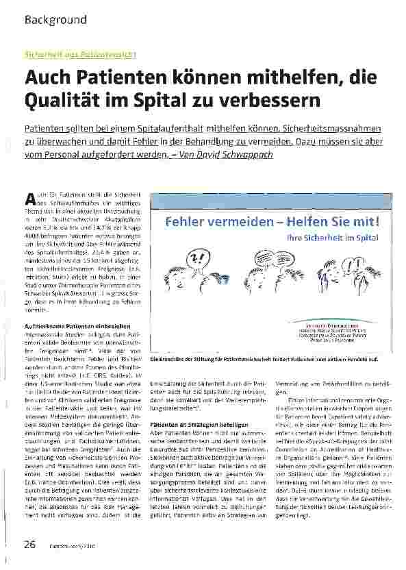 Vorschauseite 1: Auch Patienten können mithelfen, die Qualität im Spital zu verbessern