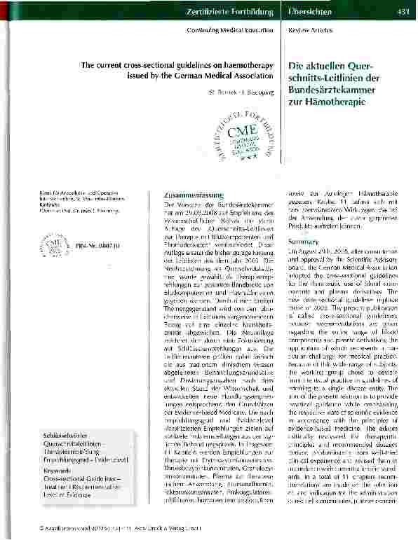 Vorschauseite 1: Die aktuellen Querschnitts-Leitlinien der Bundesärztekammer zur Hämotherapie