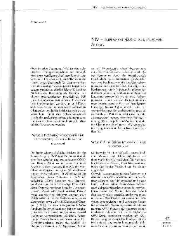 Vorschauseite 1: NIV BEI HYPOXÄMISCHEN POSTOPERATIVEN RESPIRATORISCHEN PROBLEMEN