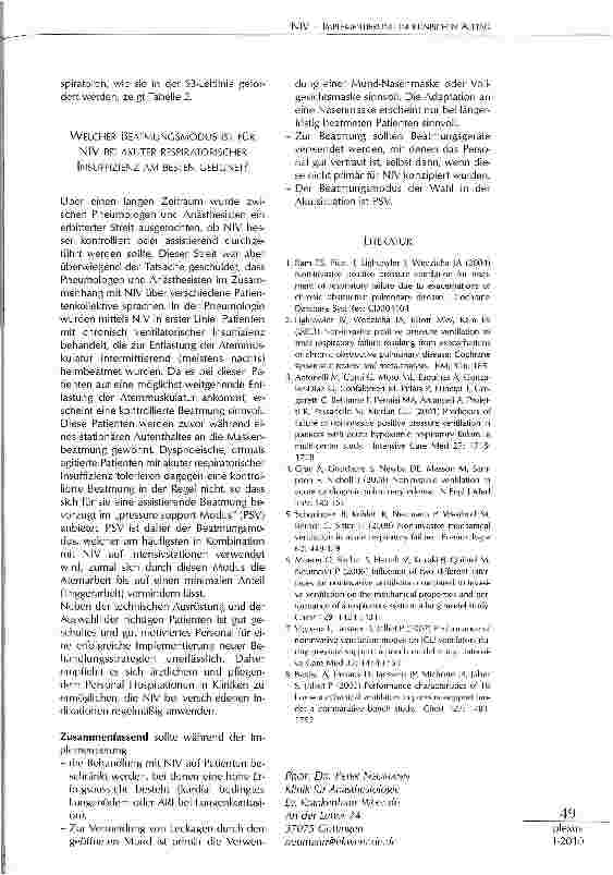 Vorschauseite 3: NIV BEI HYPOXÄMISCHEN POSTOPERATIVEN RESPIRATORISCHEN PROBLEMEN