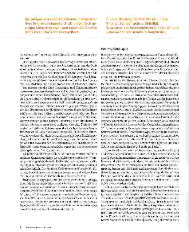 Vorschauseite 2: Allgemeine Überlegungen zum Biografischen in intergenerativen Theaterprojekten