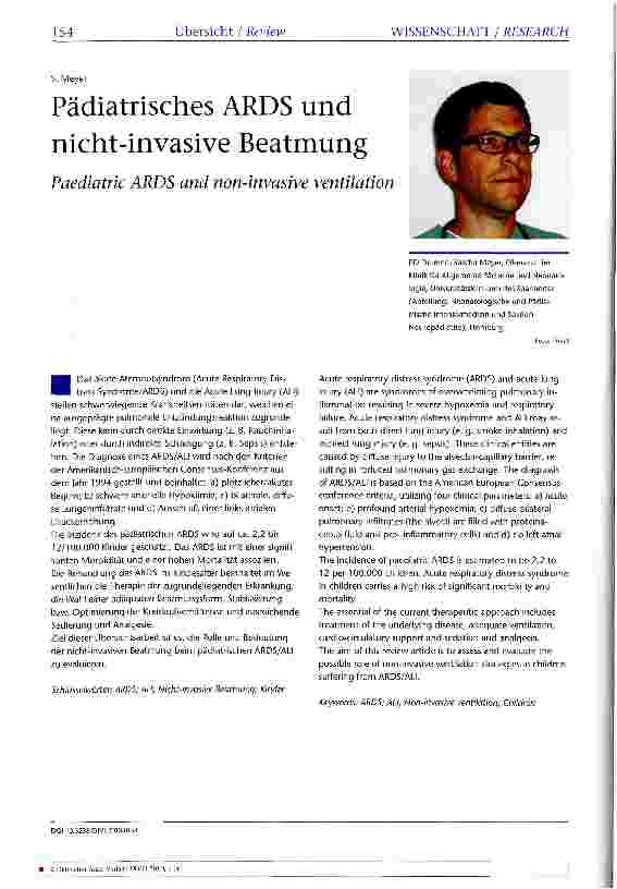 Vorschauseite 1: Pädiatrisches ARDS und nicht-invasive Beatmung