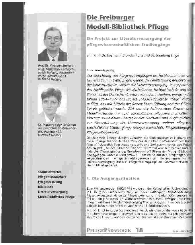 Vorschauseite 1: Die Freiburger Modell-Bibliothek Pflege Ein Projekt zur Literaturversorgung der pflegewissenschaftlichen Studiengänge