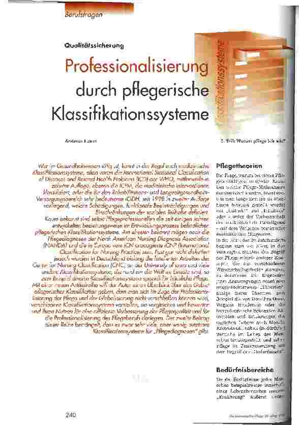 Vorschauseite 1: Professionalisierung durch pflegerische Klassifikationssysteme Qualitätsssicherung 2. Teil: Warum pflege ich wie?