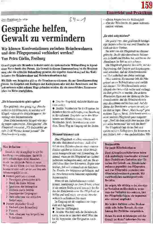 Vorschauseite 1: Gespräche helfen, Gewalt zu vermindern Konfrontation zwischen Heimbewohnern und Pflegepersonal