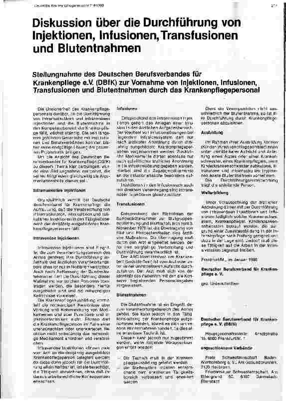 Vorschauseite 1: Diskussion über die Durchführung von Injektionen , Transfusionen, Infusionen durch das Krankenpflegepersonal
