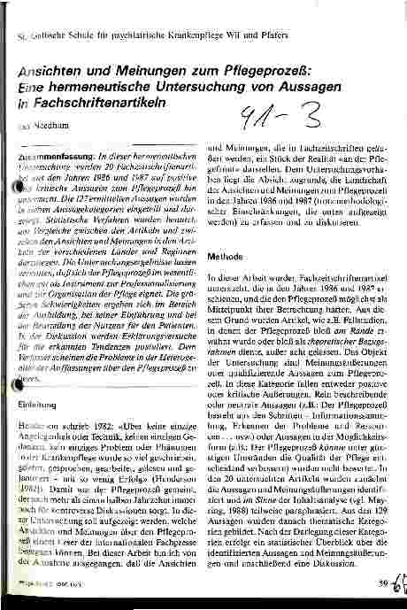 Vorschauseite 1: Ansichten und Meinungen zum Pflegeprozeß: Eine hermeneutische Untersuchung von Aussagen in Fachschriftenartikeln