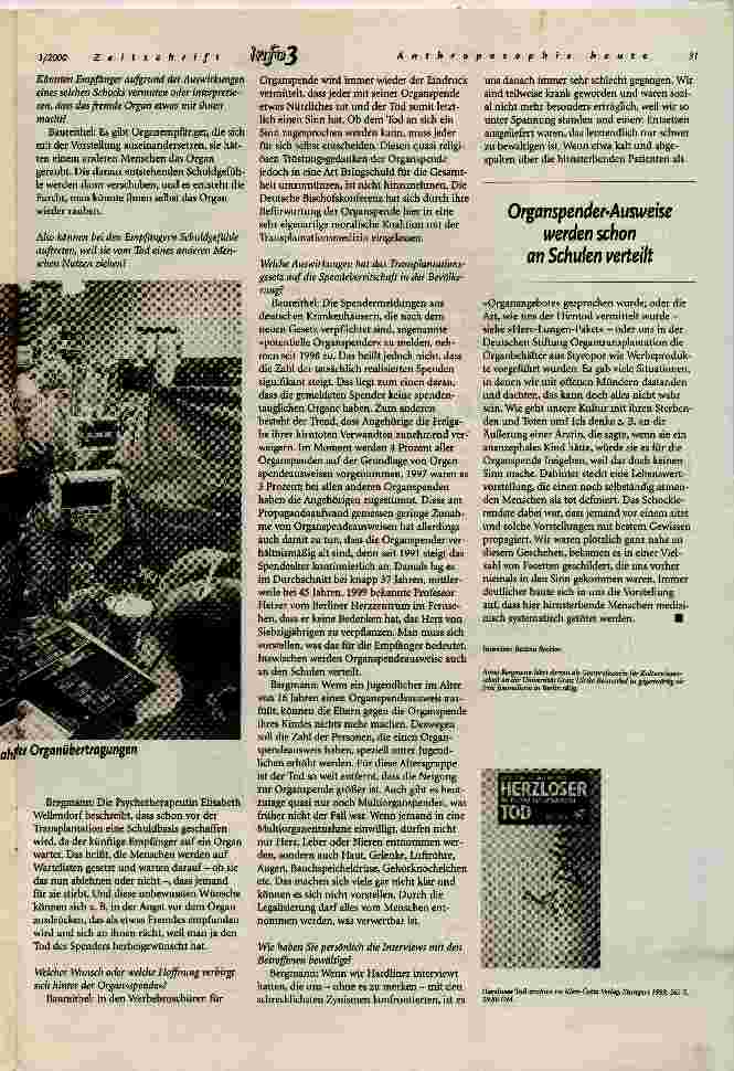 Vorschauseite 3: Herzloser Tod Organtransplantation