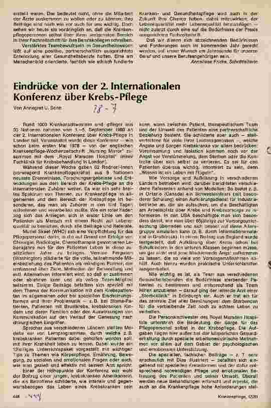 Vorschauseite 1: Eindrücke von der 2. Internationalen Konferenz über Krebs-Pflege
