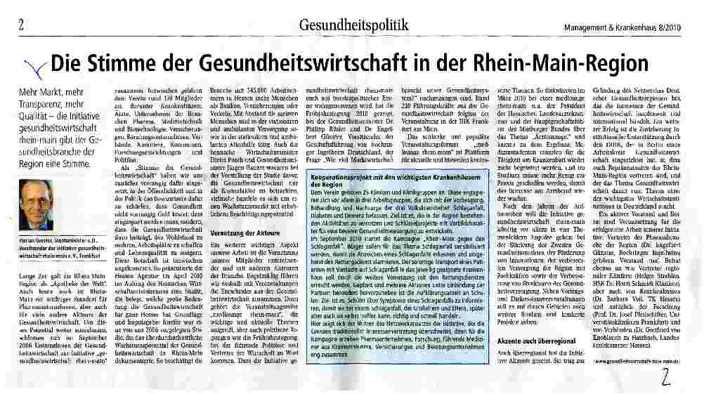 Vorschauseite 1: Die Stimme der Gesundheitswirtschaft in der Rhein-Main-Region