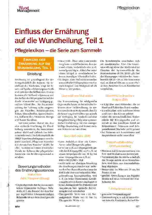 Vorschauseite 1: Einfluss der Ernährung auf die Wundheilung, Teil 1