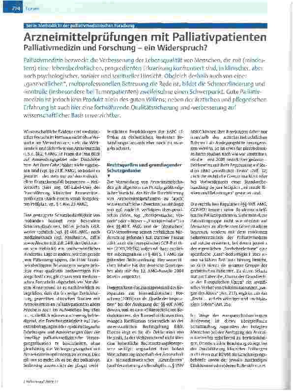 Vorschauseite 1: Arzneimittelprüfungen mit PalliativpatientenPalliativmedizin und Forschung - ein Widerspruch?