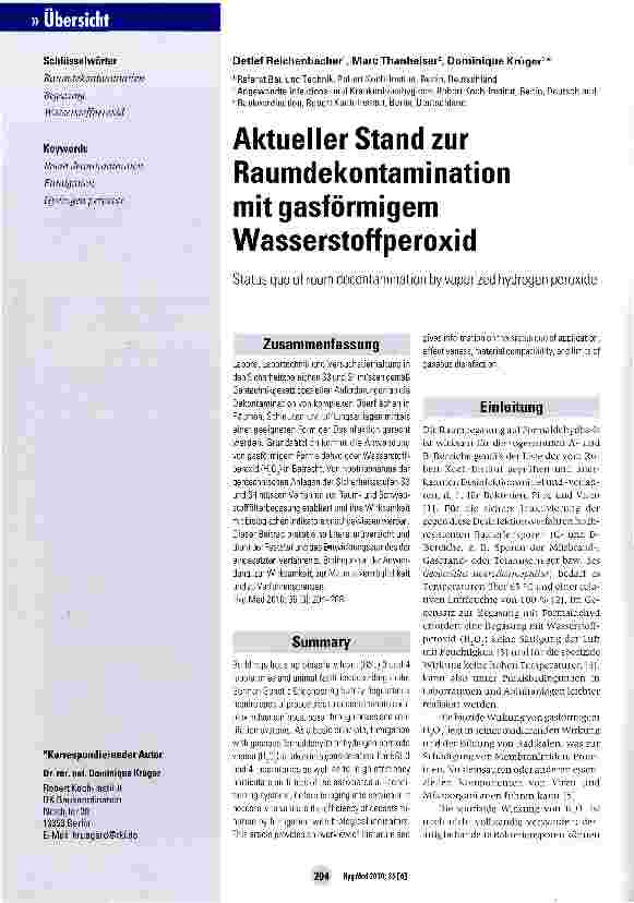 Vorschauseite 1: Aktueller Stand zur Raumdekontamination mit gasförmigem Wasserstoffperoxid