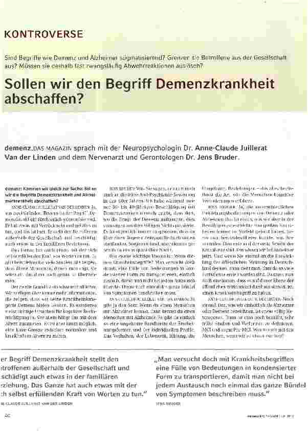 Vorschauseite 1: Sollen wir den Begriff Demenzkrankheit abschaffen?