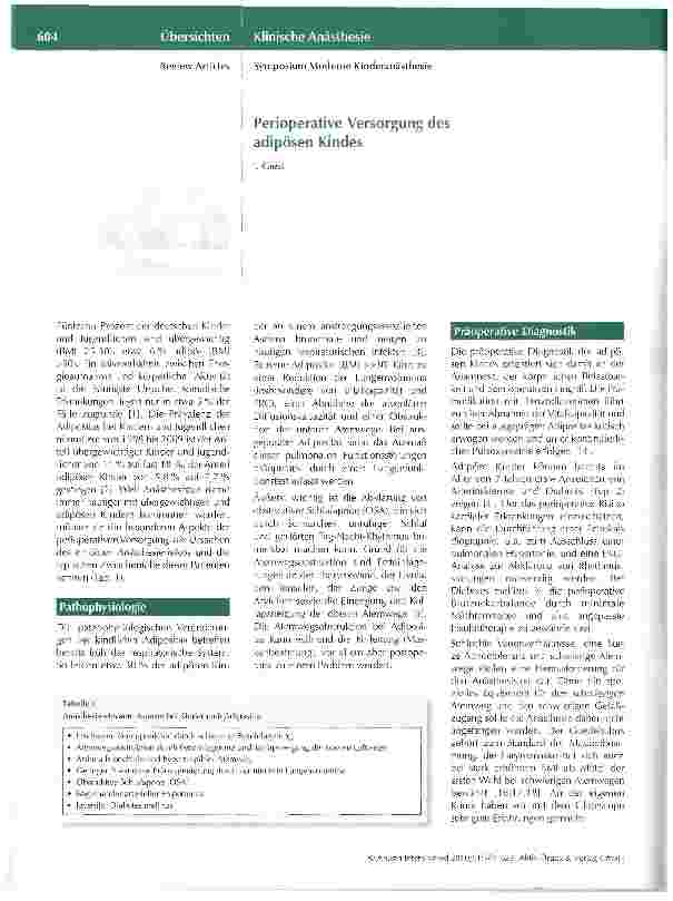 Vorschauseite 1: Perioperative Versorgung des adipösen Kindes