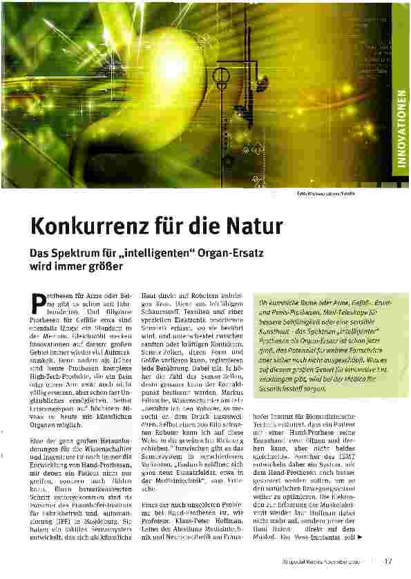 Vorschauseite 1: Konkurrenz für die Natur Das Spektrum für „intelligenten Organ-Ersatz wird immer größer