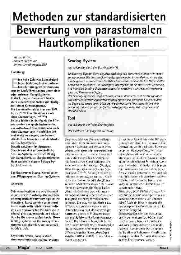Vorschauseite 1: Methoden zur standardisierten Bewertung von parastomalen Hautkomplikationen