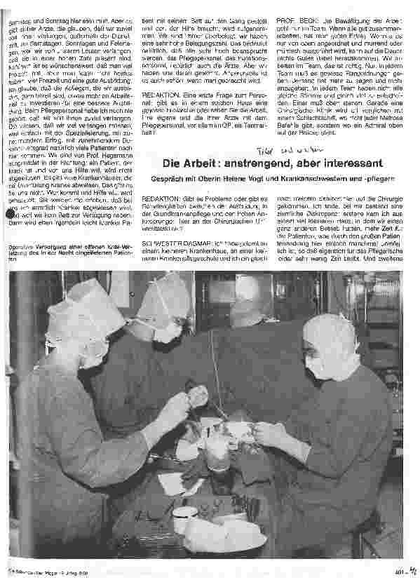 Vorschauseite 1: Die Chirurgische Universitäts-Klinik Erlangen Die Arbeit : anstrengend, aber interessant