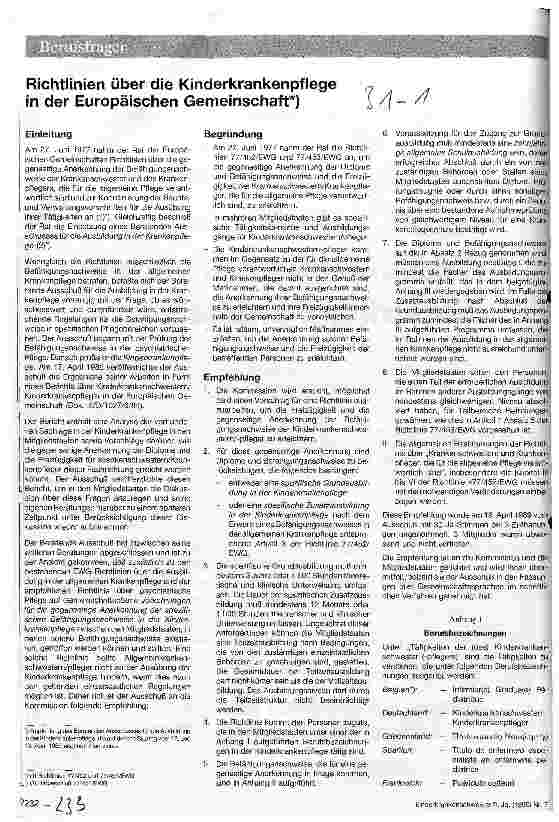 Vorschauseite 1: Richtlinien über die Kinderkrankenpflege in der Europäischen Gemeinschaft